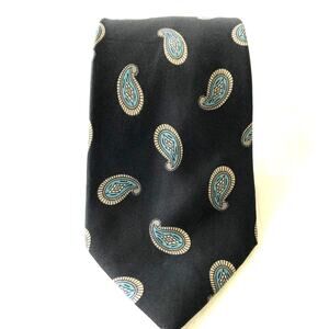 Hanover Square Men's 100% Silk Necktie Black Blue Paisley Classic Look (MAC45)